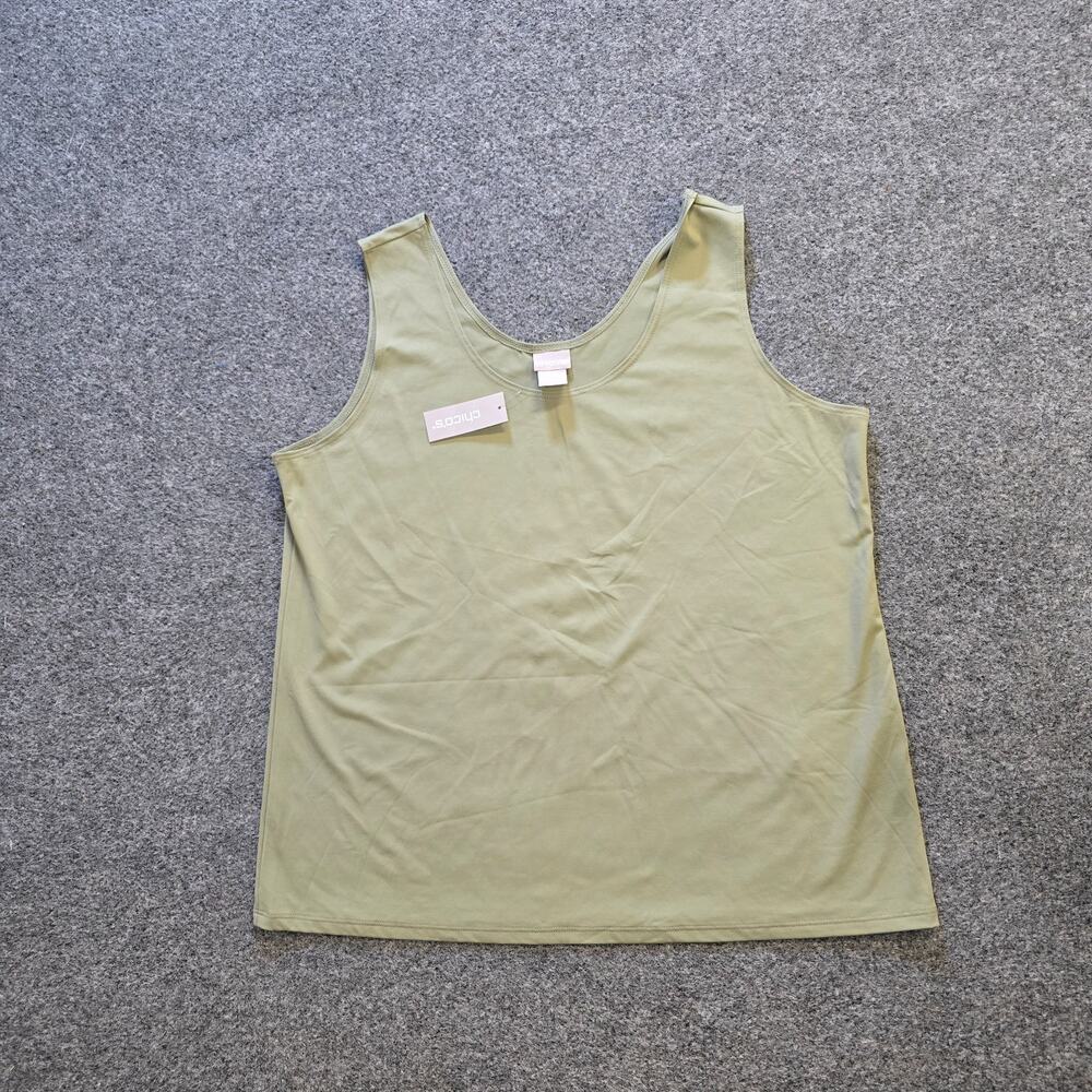 Chicos Travelers Top Womens XL Green Microfiber Contemporary Tank Basic Casual